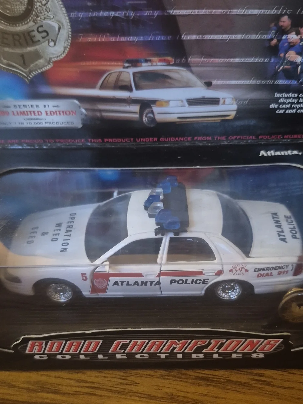 New In Box Lot3 Champion White Police Car Toy -Packaged Collectible. Dated 1999